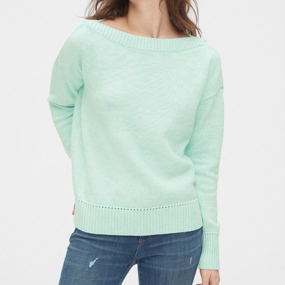 GAP Sweaters - Gap Boatneck Cotton Sweater, Mint Green, XS